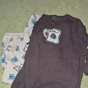 Life Is Good Pajama Set - Brown and Cream with Blue Accents